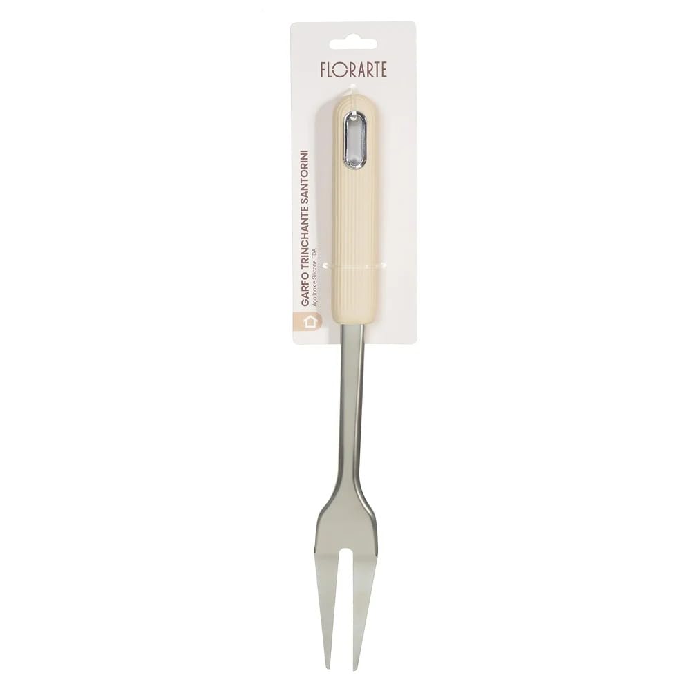 FLORARTE Garfo Trinchante Aço Inox Santorini Bege 32,5cm | Cabo Canelado