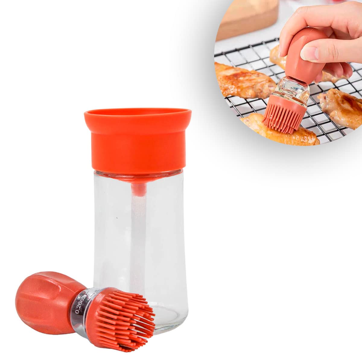Dispenser De Óleo Azeite Com Escova De Silicone Vidro 180ml Cor Salmão