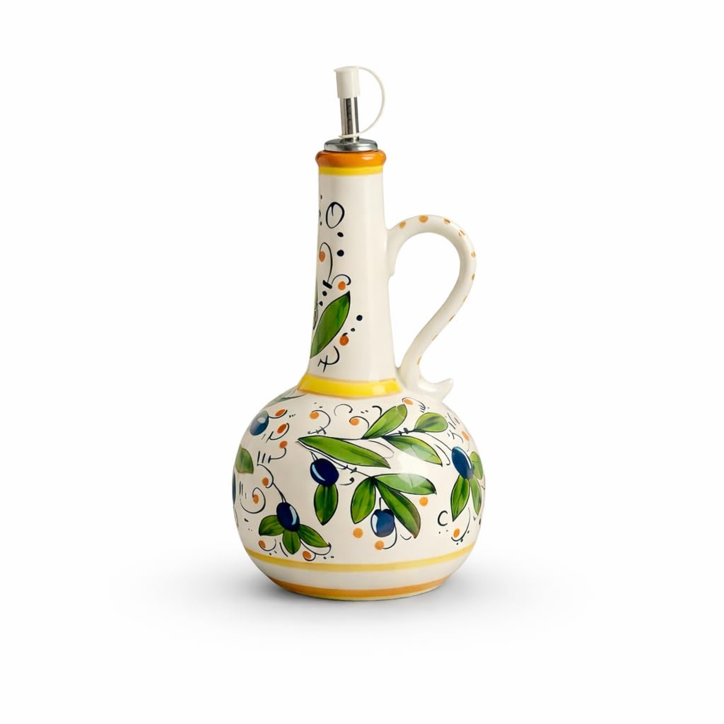 Frasco dispensador de azeite de oliva de cerâmica, 590 ml | Galheteiro pintado à mão com