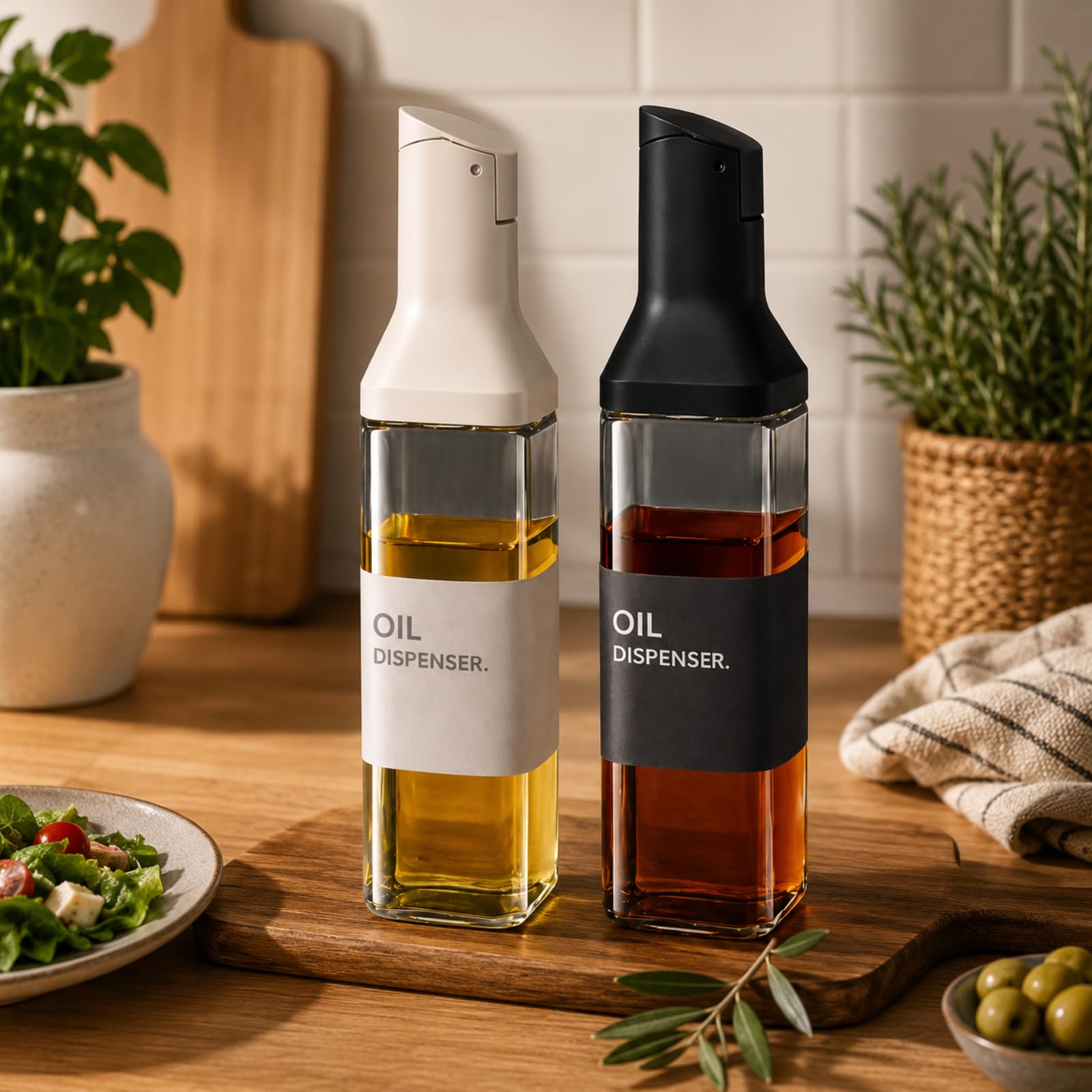 Galheteiro de Vidro Quadrado 500ml com Bico Dosador, 24,5x6 cm | Porta Azeite, Vinagre e