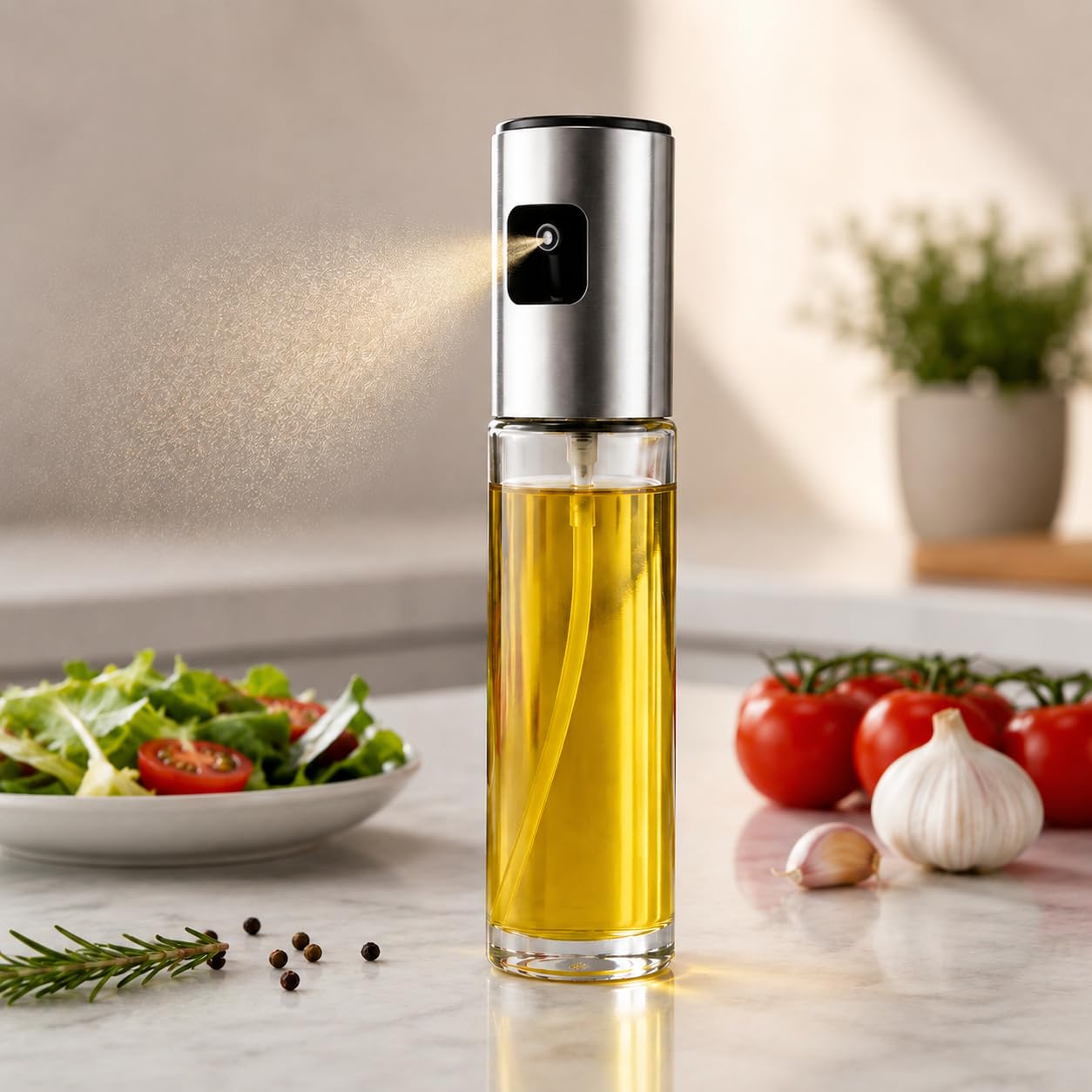 Borrifador Spray de Azeite Óleo e Vinagre Pulverizador Multiuso Premium em Vidro e Inox