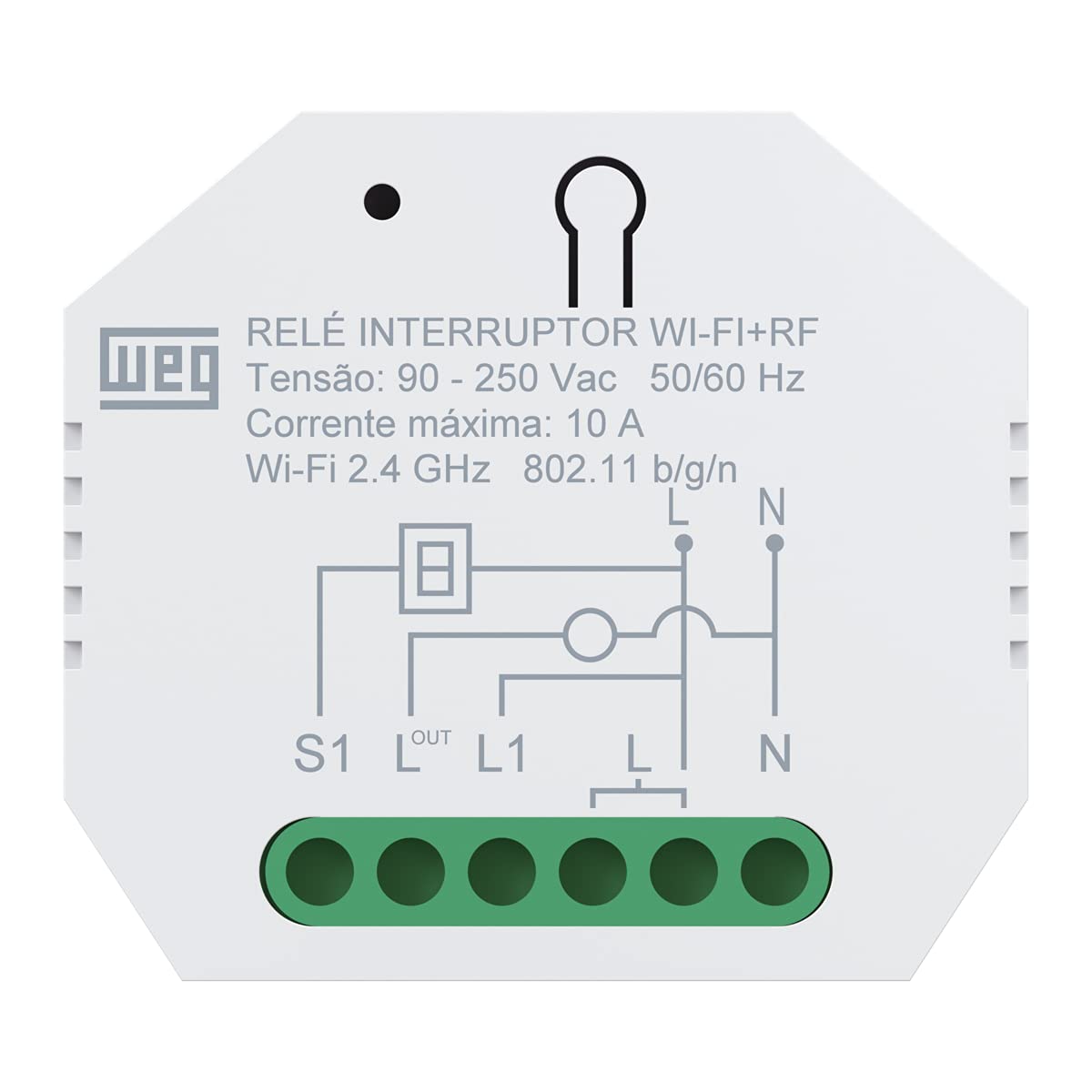 Interruptor Inteligente Wi-Fi + RF 1 Canal 10A WEG Home | Contato Seco | Alexa e Google