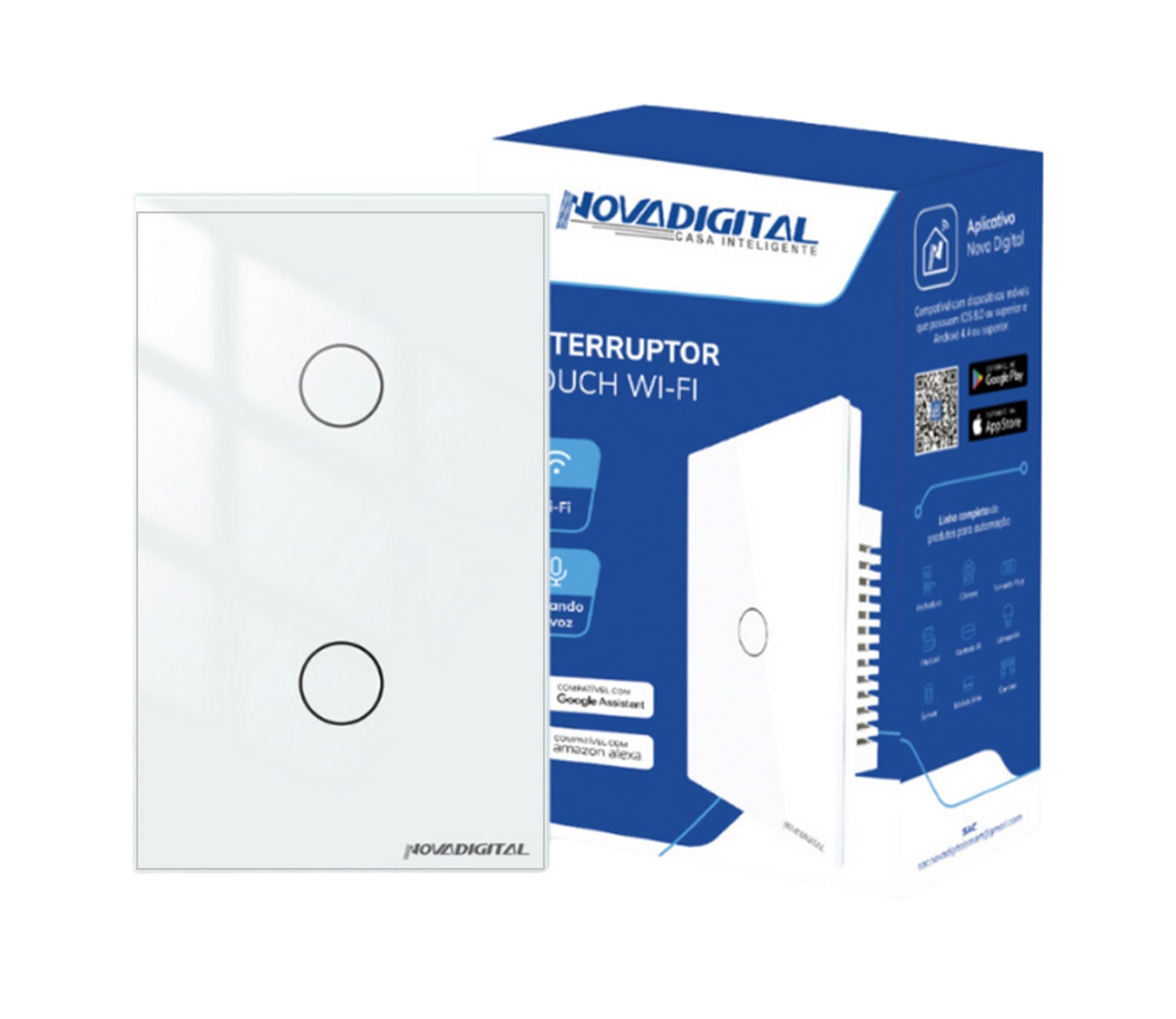 Interruptor inteligente Lite 2 botões touch Wi-Fi branco Novadigital