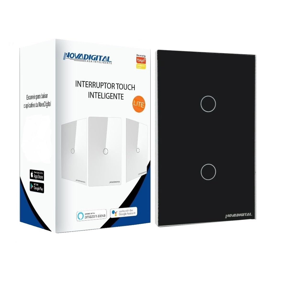 Interruptor inteligente Lite 2 botões touch Wi-Fi preto Novadigital