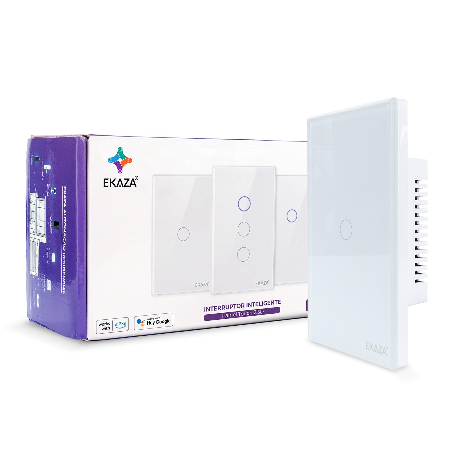 EKAZA Interruptor Inteligente, Touch, borda 2.5 D, Wifi+BLE, 1 botão, Branco, Compativel