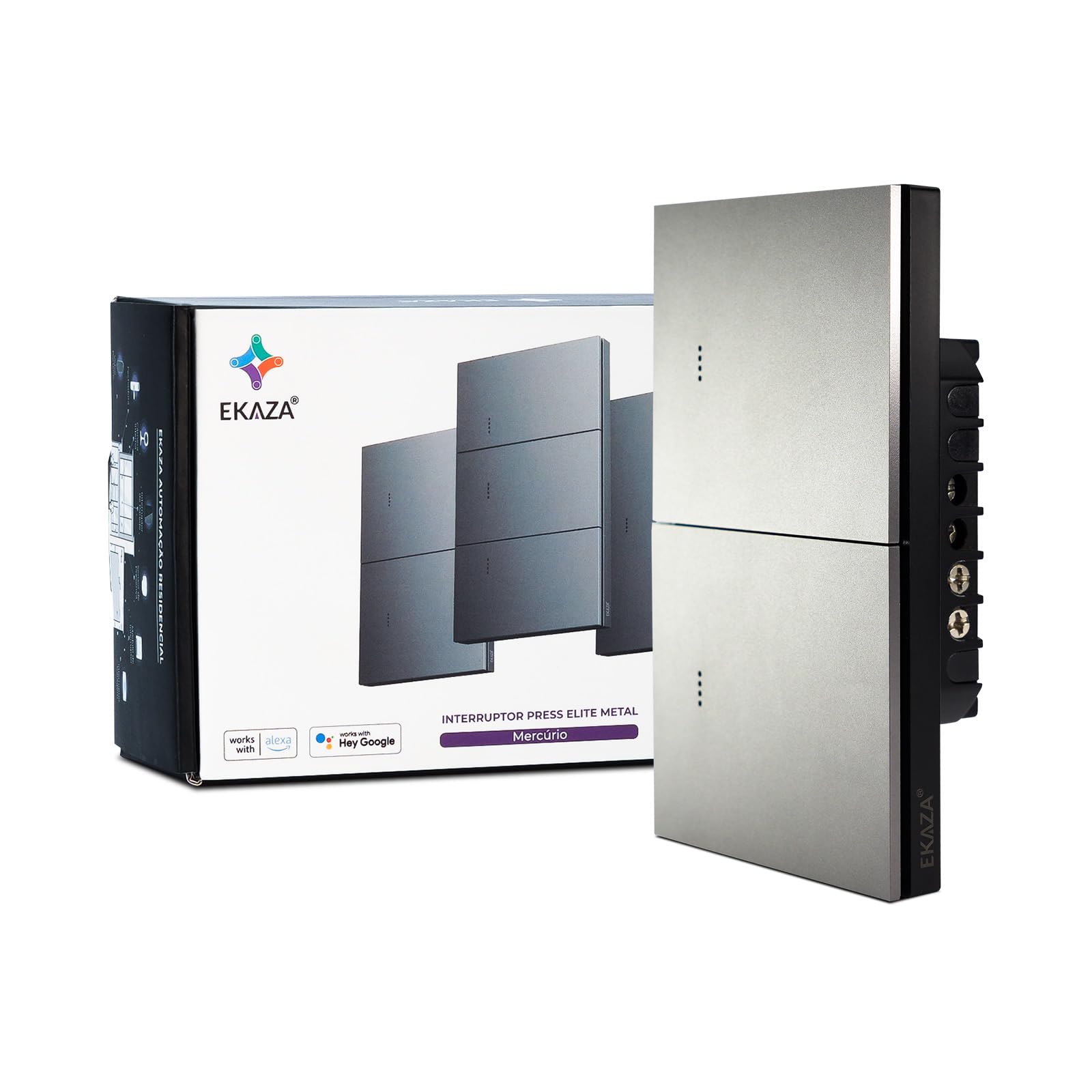 EKAZA Interruptor Inteligente Tecla Física Mercúrio, ZigBee, Press Elite Metal, 2 Botões,
