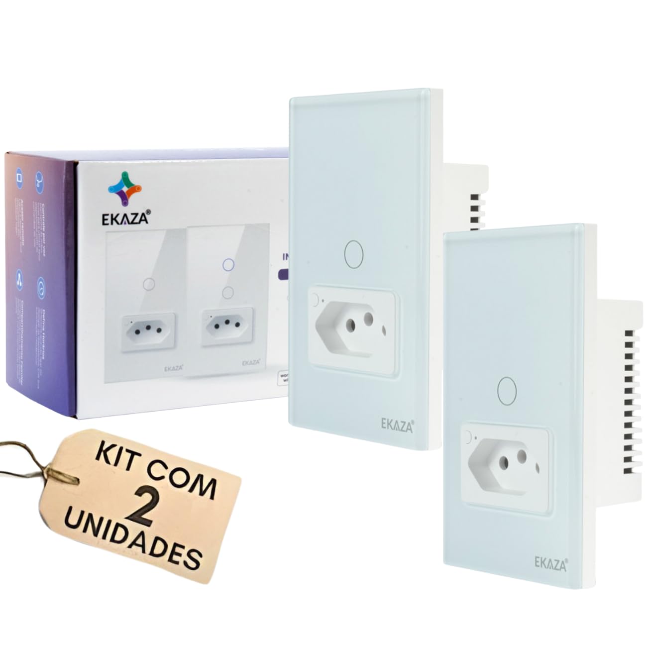 EKAZA Kit de 2 Interruptor Inteligente Touch com Tomada 20A Wi-Fi, Branco, Compatível com