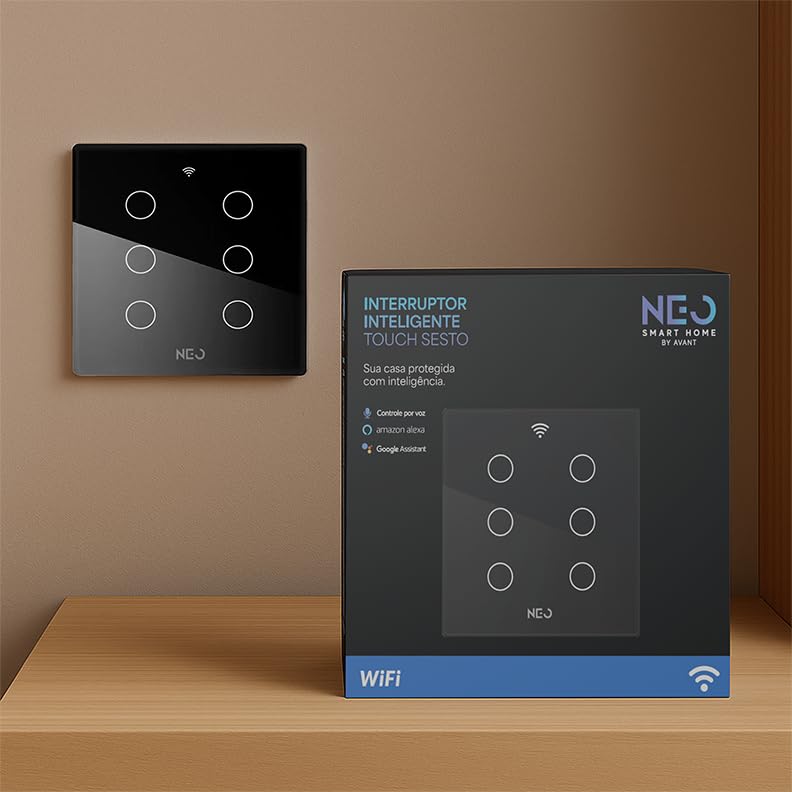Avant Neo Interruptor Inteligente Wi-Fi Preto 6 Botões 2.4 GHz Smart Touch Bivolt