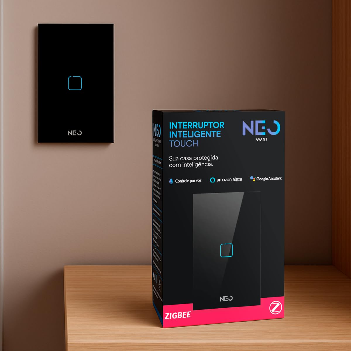 Avant Neo Interruptor Inteligente Preto 1 Botão Smart Touch Bivolt 4x2, Hub Zigbee