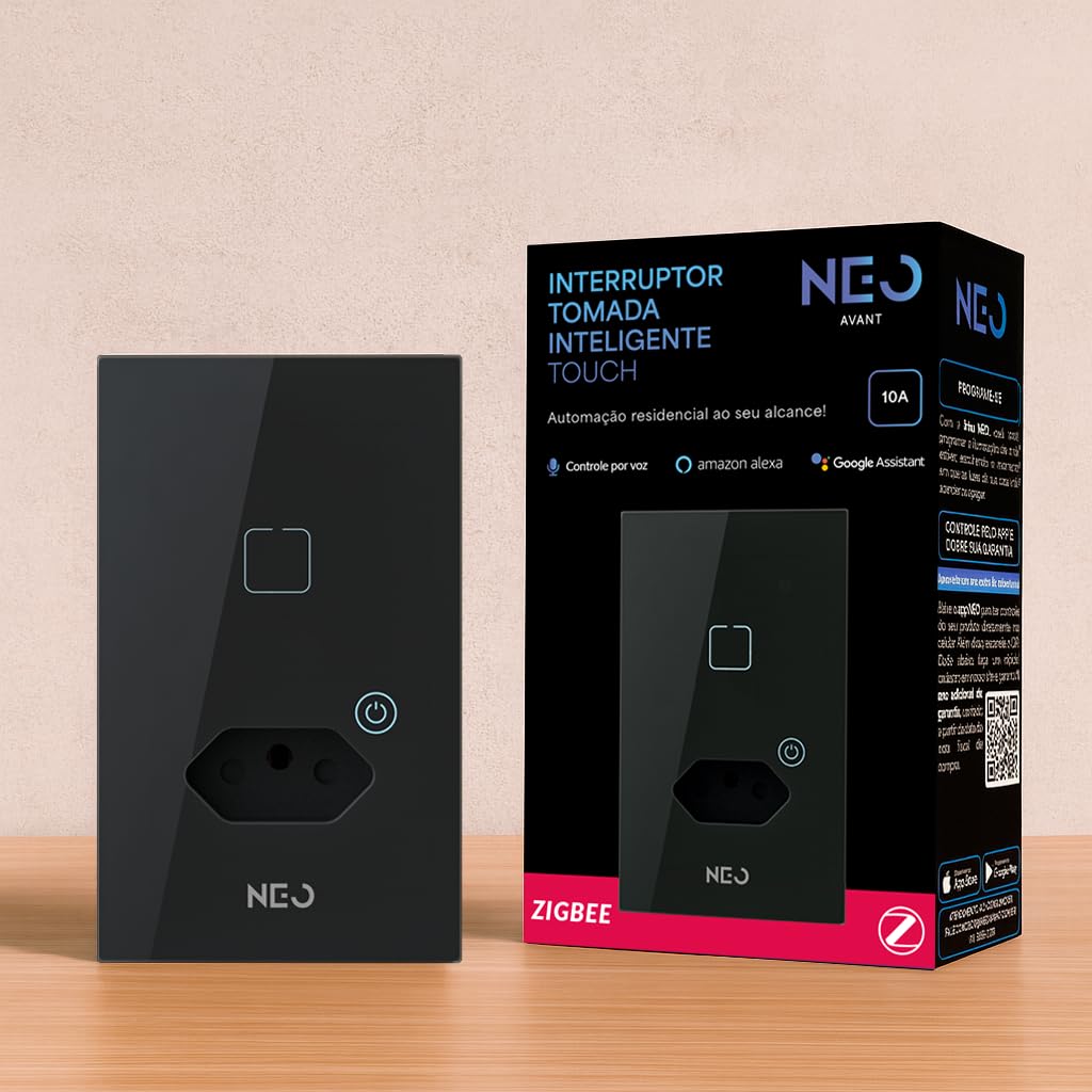 Avant Neo Interruptor Inteligente Preto 1 Botão Smart Touch Tomada Bivolt, Hub Zigbee