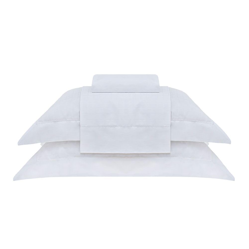 Buddemeyer Jogo de Cama Queen 300 Fios Damask Square 100% Algodão Branco 4 pç
