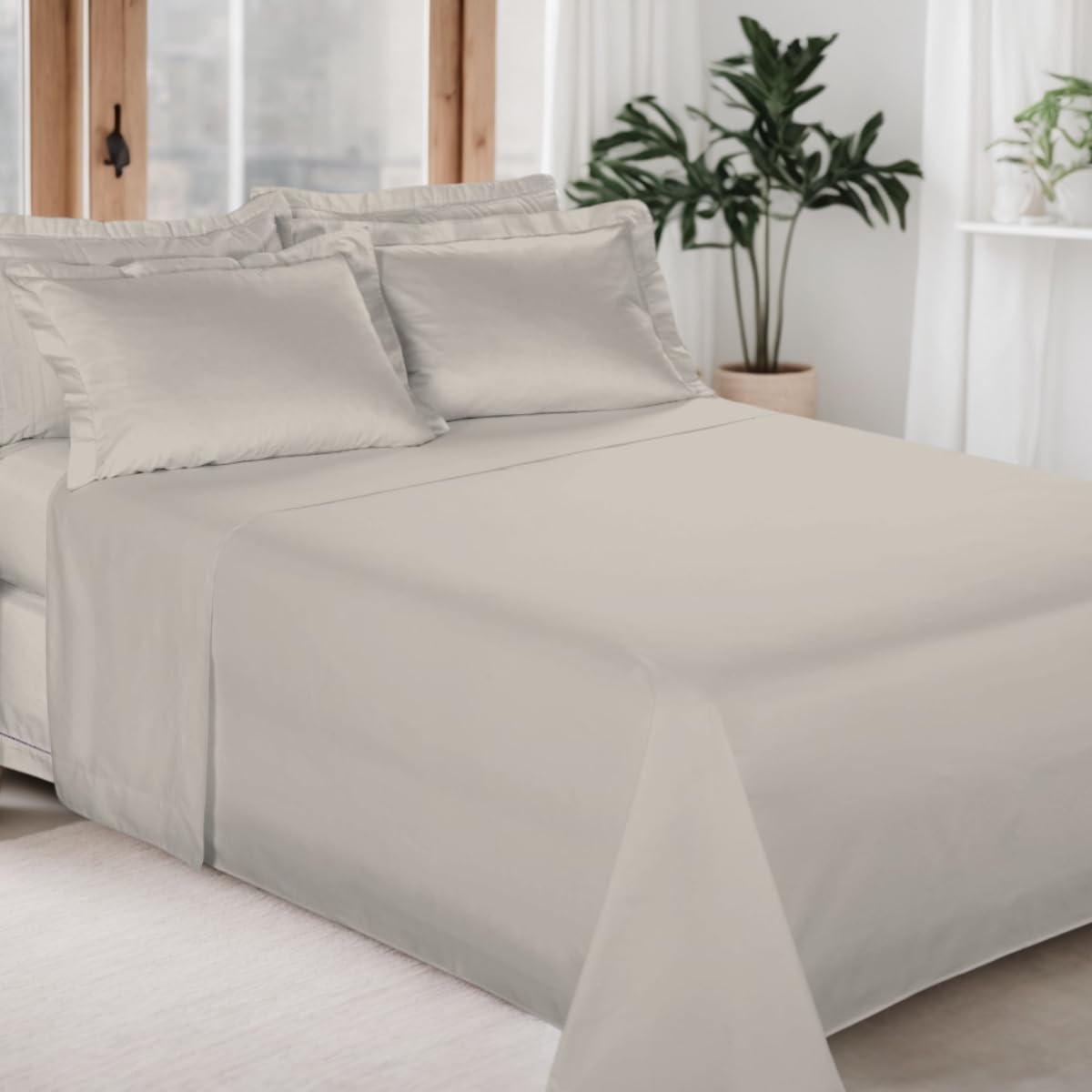 Jogo de Cama 300 FIOS, Liso, Lençol Percal 100% Algodão, 4 Peças - Bem Lunar (Bege Fendi,