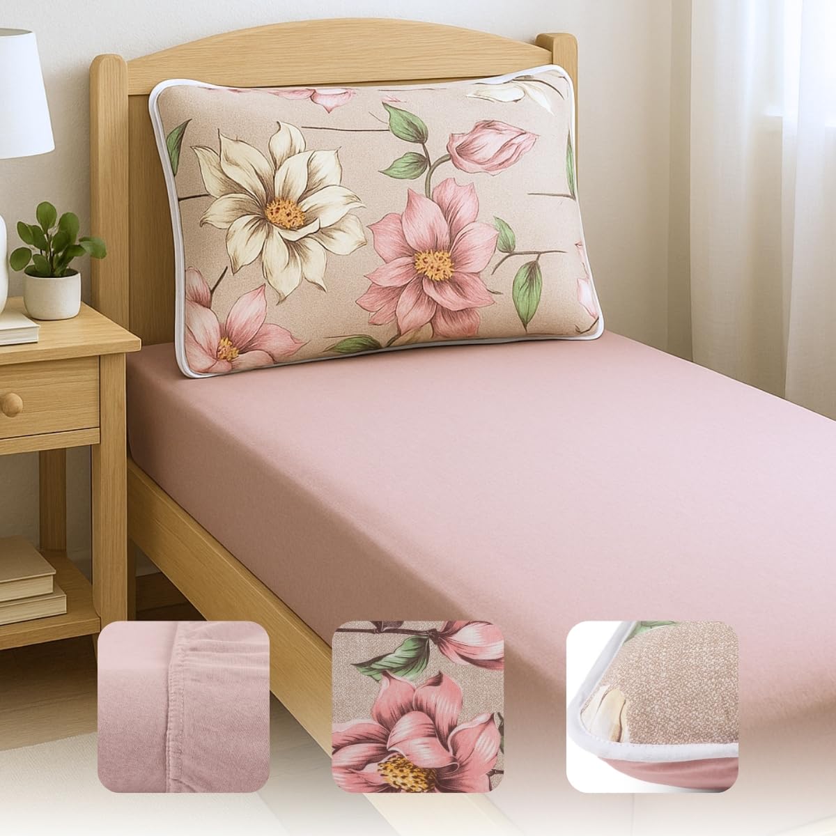 Jogo De Cama 100% Algodão Solteiro 2 Peças Estampado Liso (Rose)