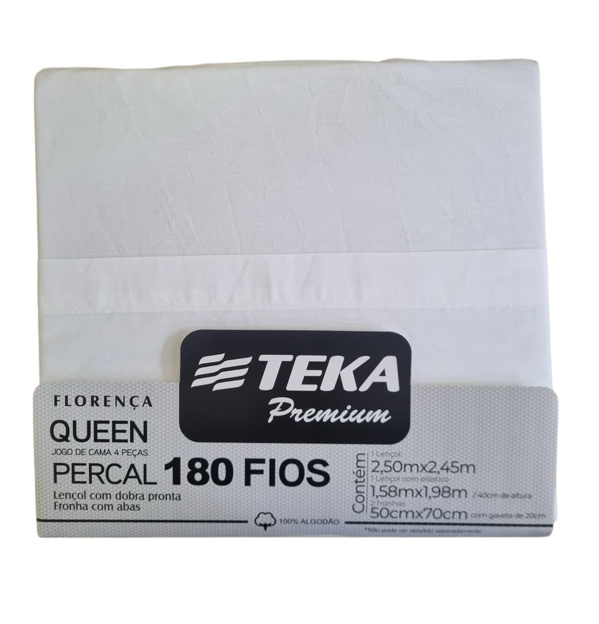 Jogo de Cama 4 Pçs Teka Premium 100% Algodão Percal (BRANCO, QUEEN - 180 FIOS)