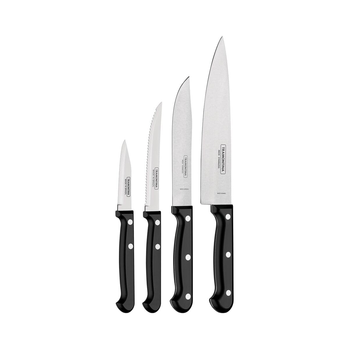 JOGO DE FACAS 4 PCS ULTRACORTE PRETO SORTIDOS COM LAMINAS ACO INOX E CABOS POLIPROPILENO