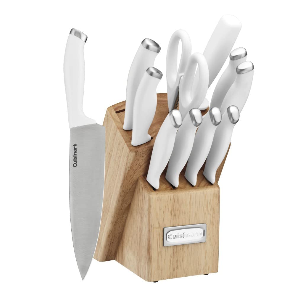 Jogo de Facas de Cozinha, Com Bloco Moderno, Cuisinart, Aço Inox, Cabo Branco - 12 Peças