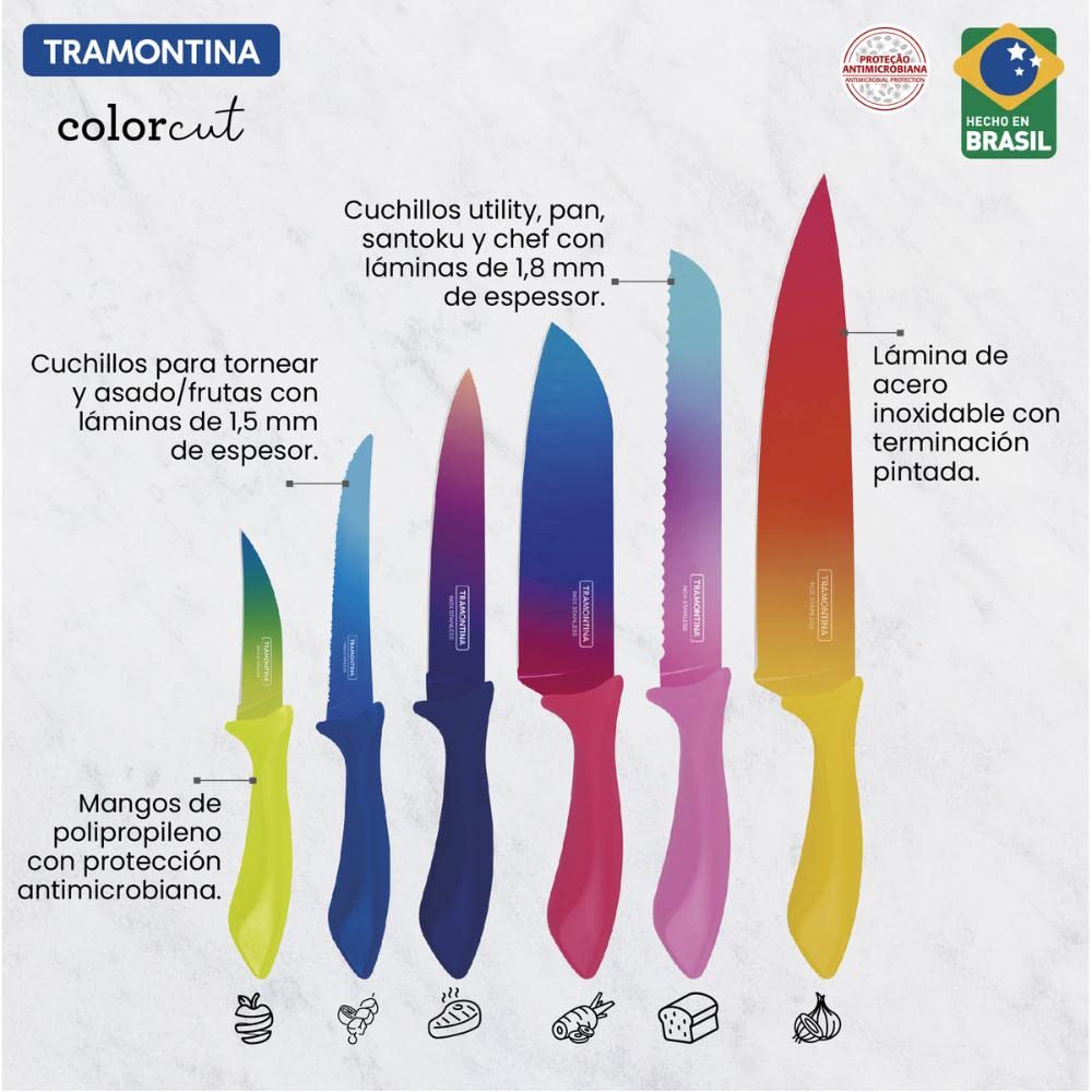 Jogo de Facas Tramontina Colorcut com Lâminas em Aço Inox e Cabos de Polipropileno