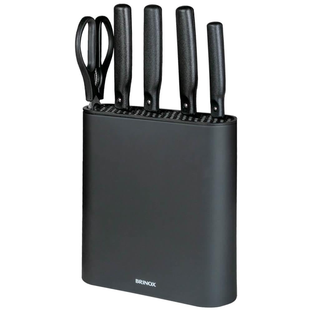 Brinox - Jogo de Facas com Suporte Cepo Inox Action 6 peças - Preto