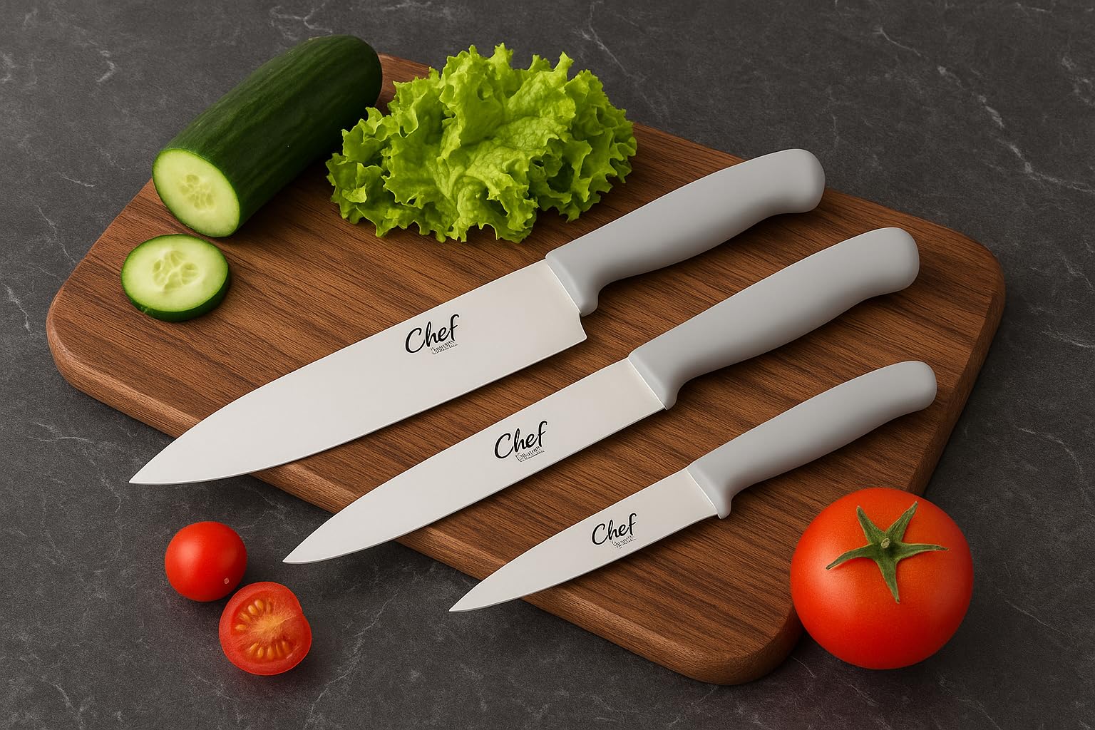 Jogo de Facas Premium Chef 3 Peças Inox Cozinha Legumes Churrasco
