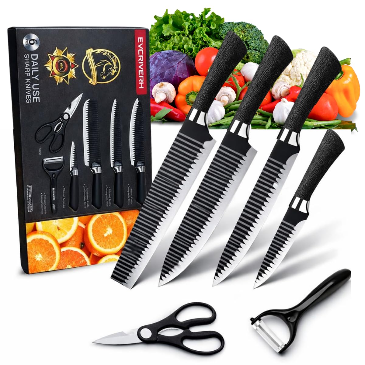 Jogo De Facas Inox Profissional Para Cozinha Conjunto De 6 Facas Em Aço Inoxidável Kit