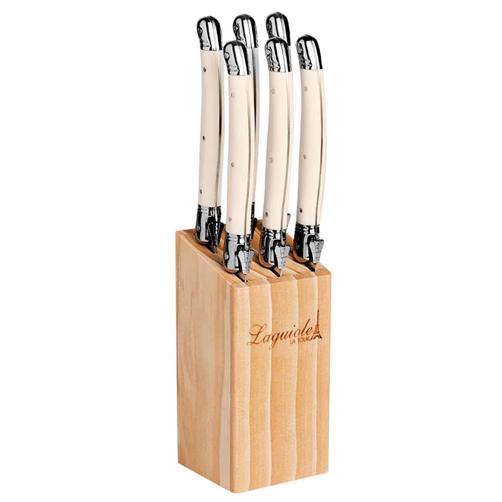 Jogo De Facas Inox Laguiole La Tour Com Cepo Madeira 6 Peças Off White