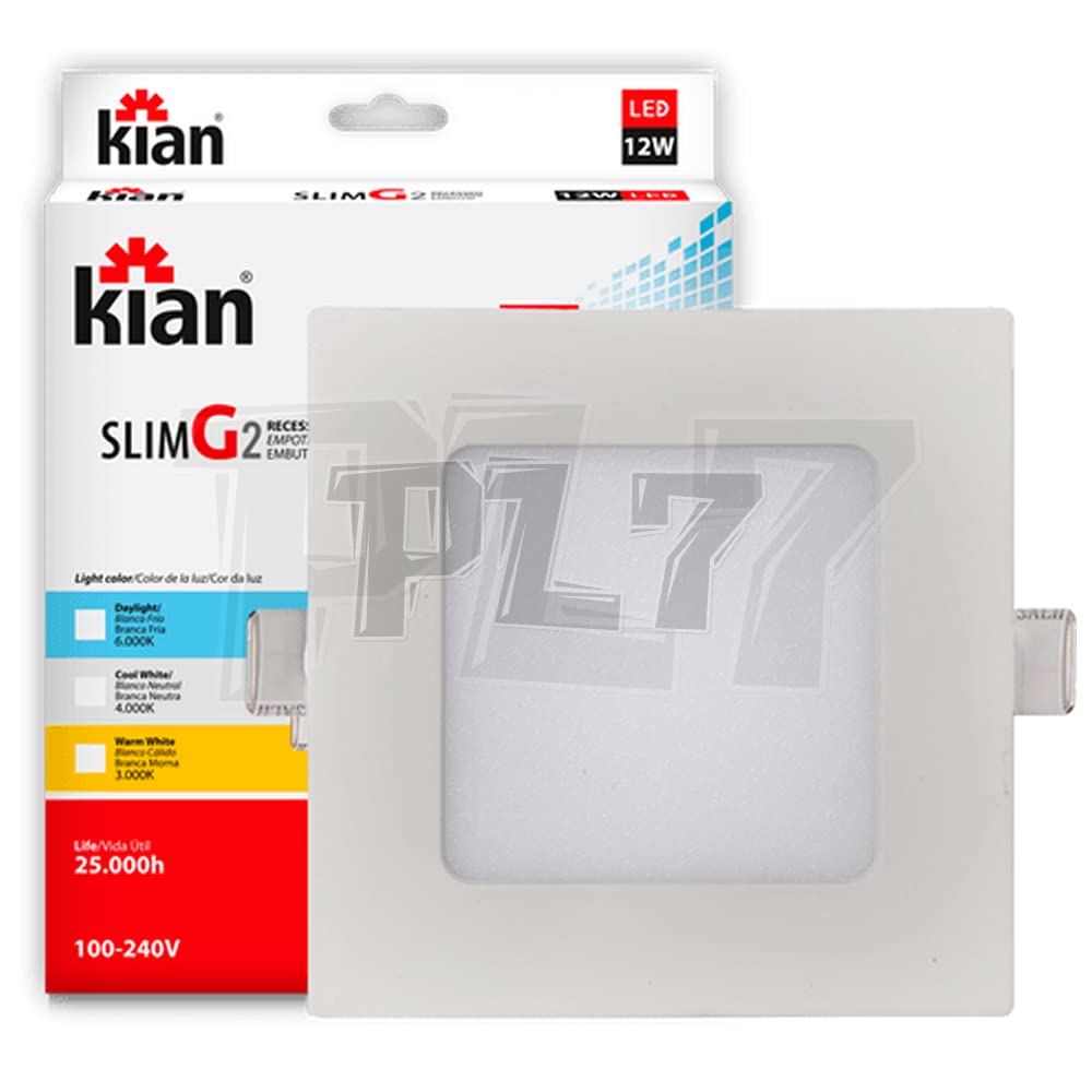 Kian - Luminária Led Painel/Plafon Slim Quadrada Embutir 12W 6.000K Branca Fria Bivolt