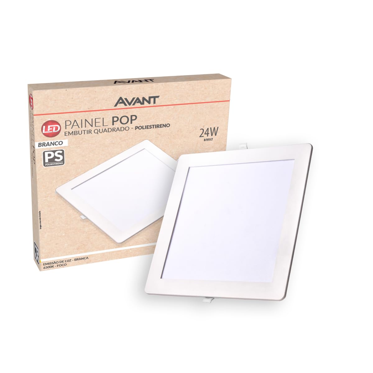 Avant Painel LED Plafon 24w 6500k Branco Frio Embutir Quadrado 29cm 110v/220v Bivolt