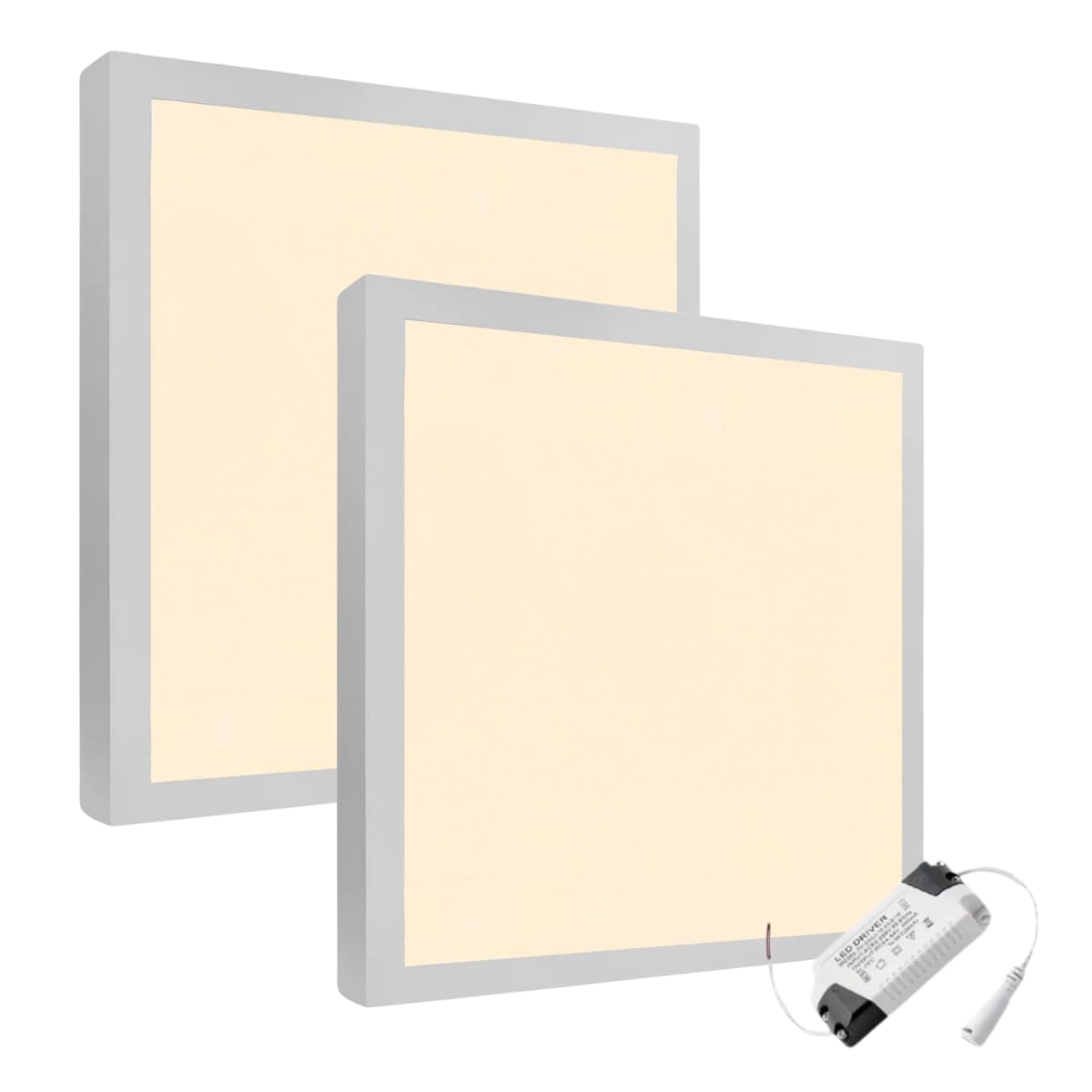 Kit 2 Plafons Painel LED 24w-25w, Sobrepor Quadrado, Bivolt, Quente 3000K, Luminária de