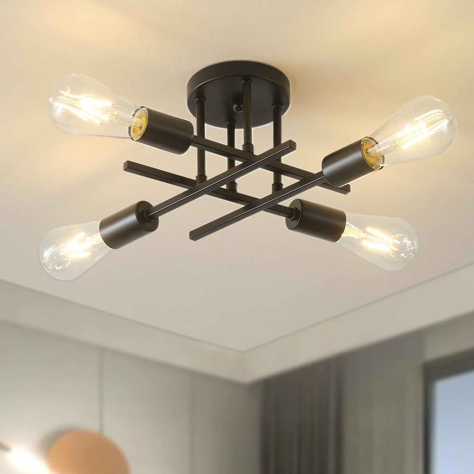 BEMMY Luminária de Teto, Luminária Pendente De 4 Cabeças Preto, Luminária Pendente De