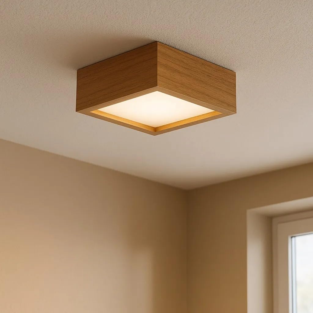 Luminária de Madeira Plafon Teto Quadrado Sobrepor 20cm Imbuia para Sala Quarto Cozinha