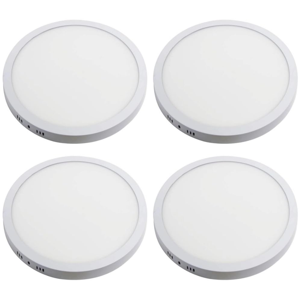 Kit 4x Painel Plafon Sobrepor Alumínio Redondo LED 18W 20cm Bivolt Branco Quente