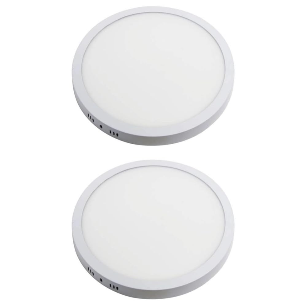 Kit 2x Painel Plafon Sobrepor Alumínio Redondo LED 18W 20cm Bivolt Branco Quente