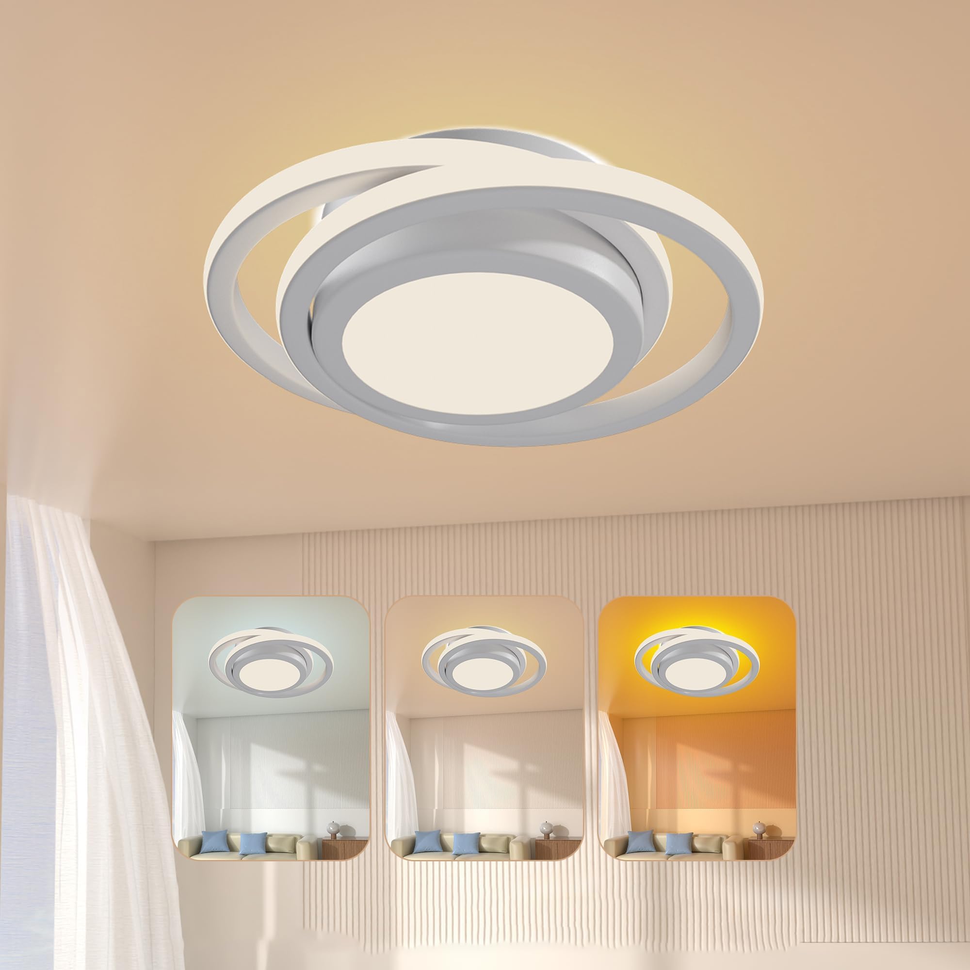 Luminária de Teto 32cm Bivolt 28W Led Lustre Redonda, Plafon com Luz Tricolor Regulável
