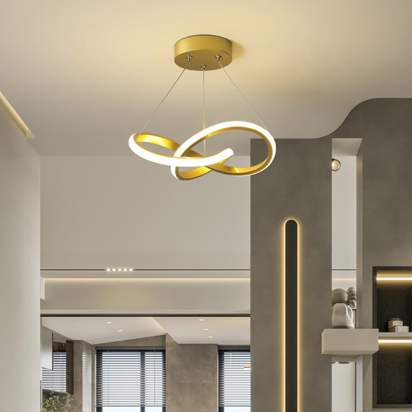 EKROTOK Lustre Pendente 28CM, Lustre de Alumínio 28W com Luz de 3 Cores, Luminária De
