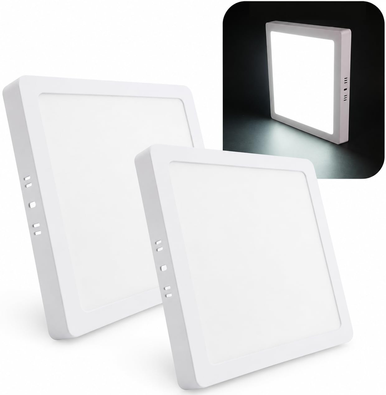 Kit 2 Painel Plafon LED Sobrepor 24W 25W Quadrado Slim 29x29cm 6500K Estrutura Resistente