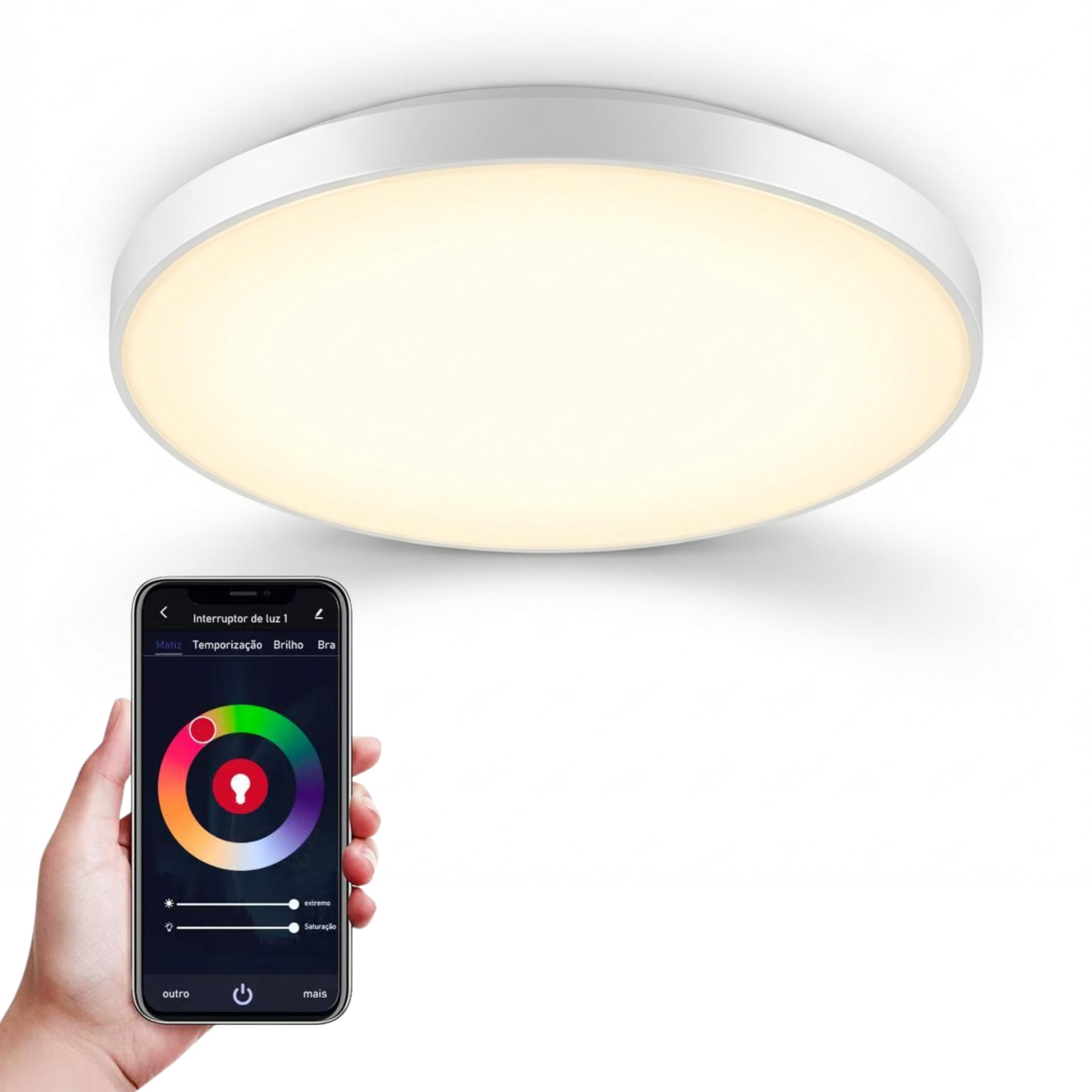 Luminária de Teto Inteligente LED Smart Wi-Fi 24W RGB+CCT Homologado ANATEL Ø30cm, App e