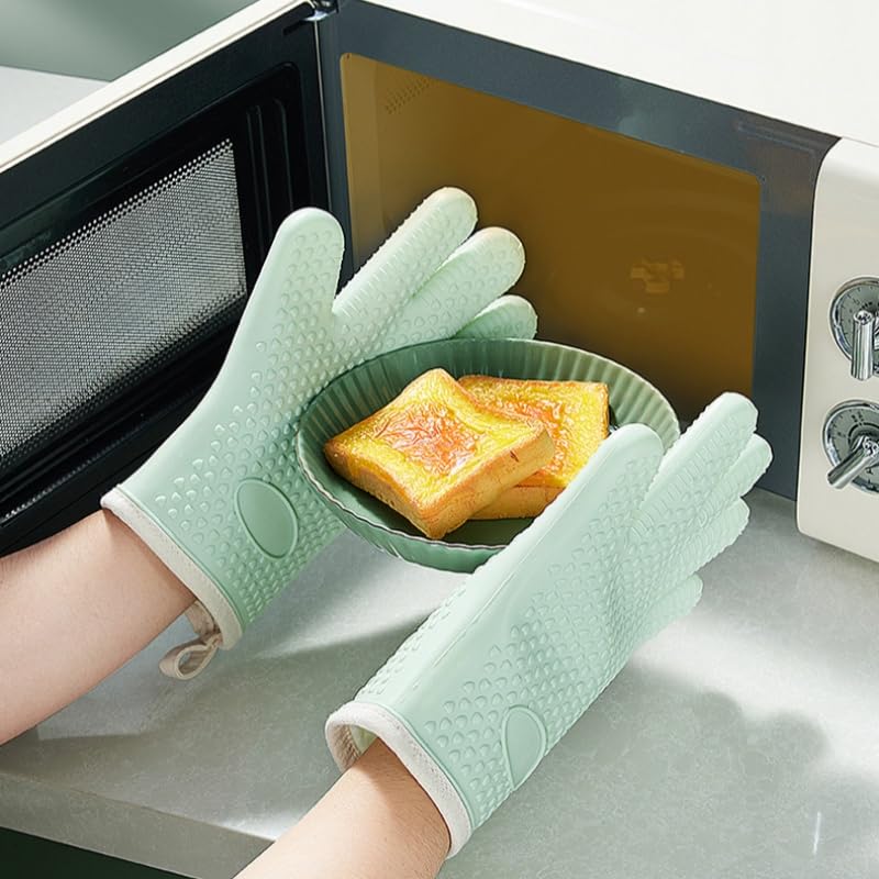 Luva de forno de silicone durável resistente ao calor, luvas de forno com forro macio,