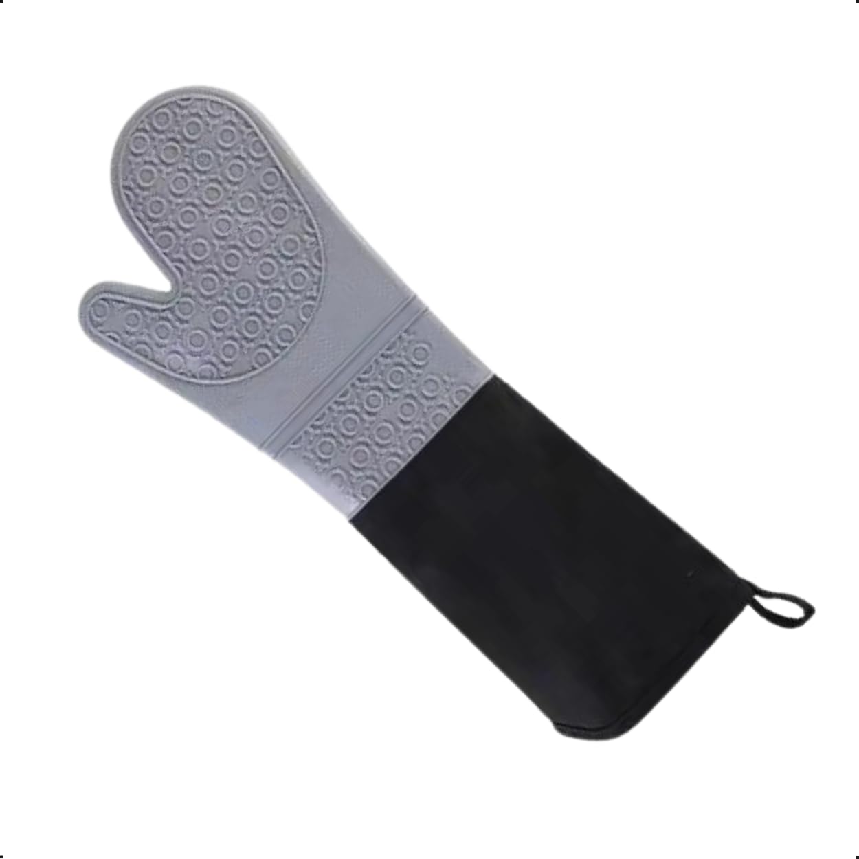 Luva Térmica CINZA De Silicone 50cm Cano Longo Para Cozinha Antiderrapante para Forno,