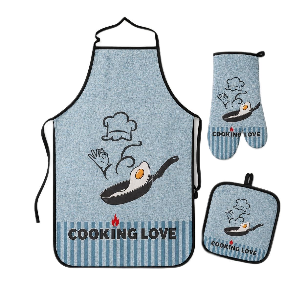 Kit Avental de Cozinha + Luva Térmica + Pega Panela. Jogo para Cozinha com 3 Peças: