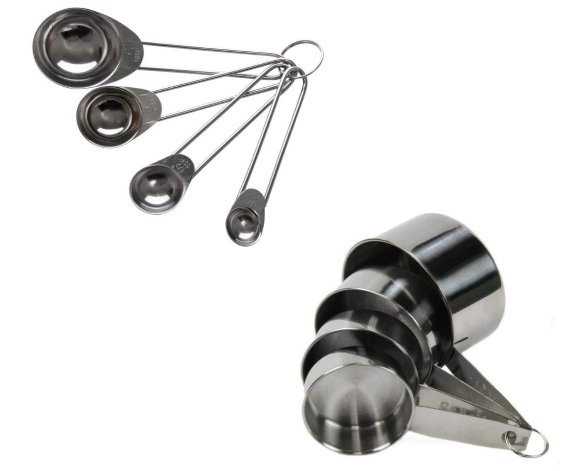 Conjunto xícaras medidoras inox 4 peças e conjunto de 4 colheres medidas em inox CULINNÁ