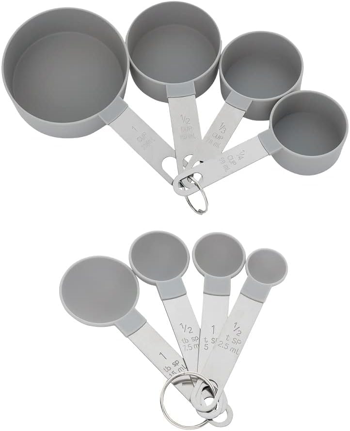 Conjunto Medidor 8 Peças com Alça em Inox – Xícara e Colher Medidora para Cozinha,