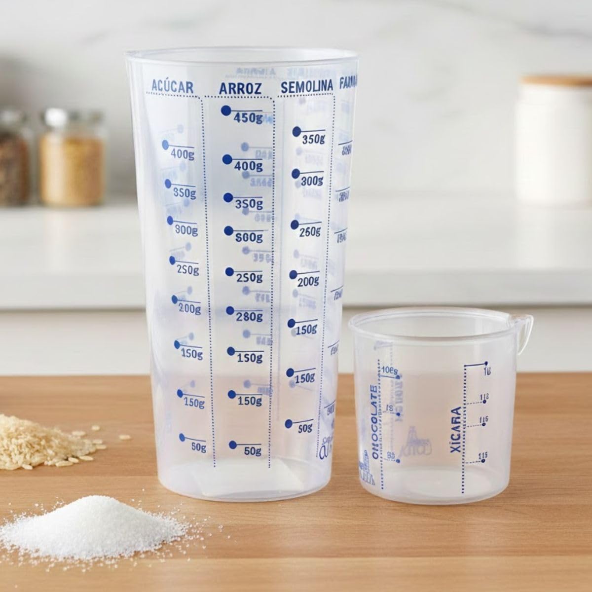 Conjunto de Copos Medidores em Plástico Transparente 2 Peças 500ml e 100ml Práticos e
