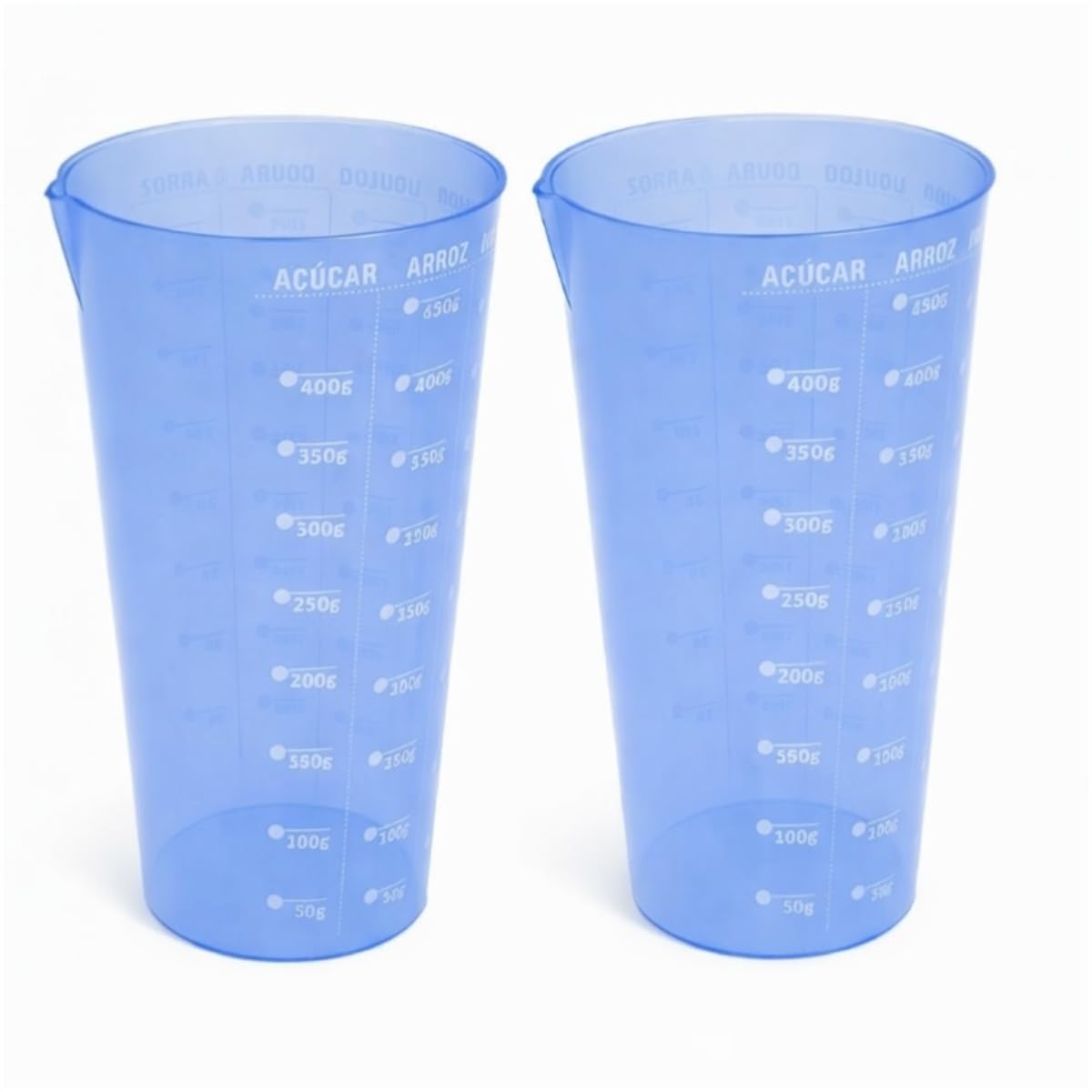 Conjunto de 2 Copo Medidor Dosador Com Bico de Plástico Graduado Azul 570ml 16cm Para