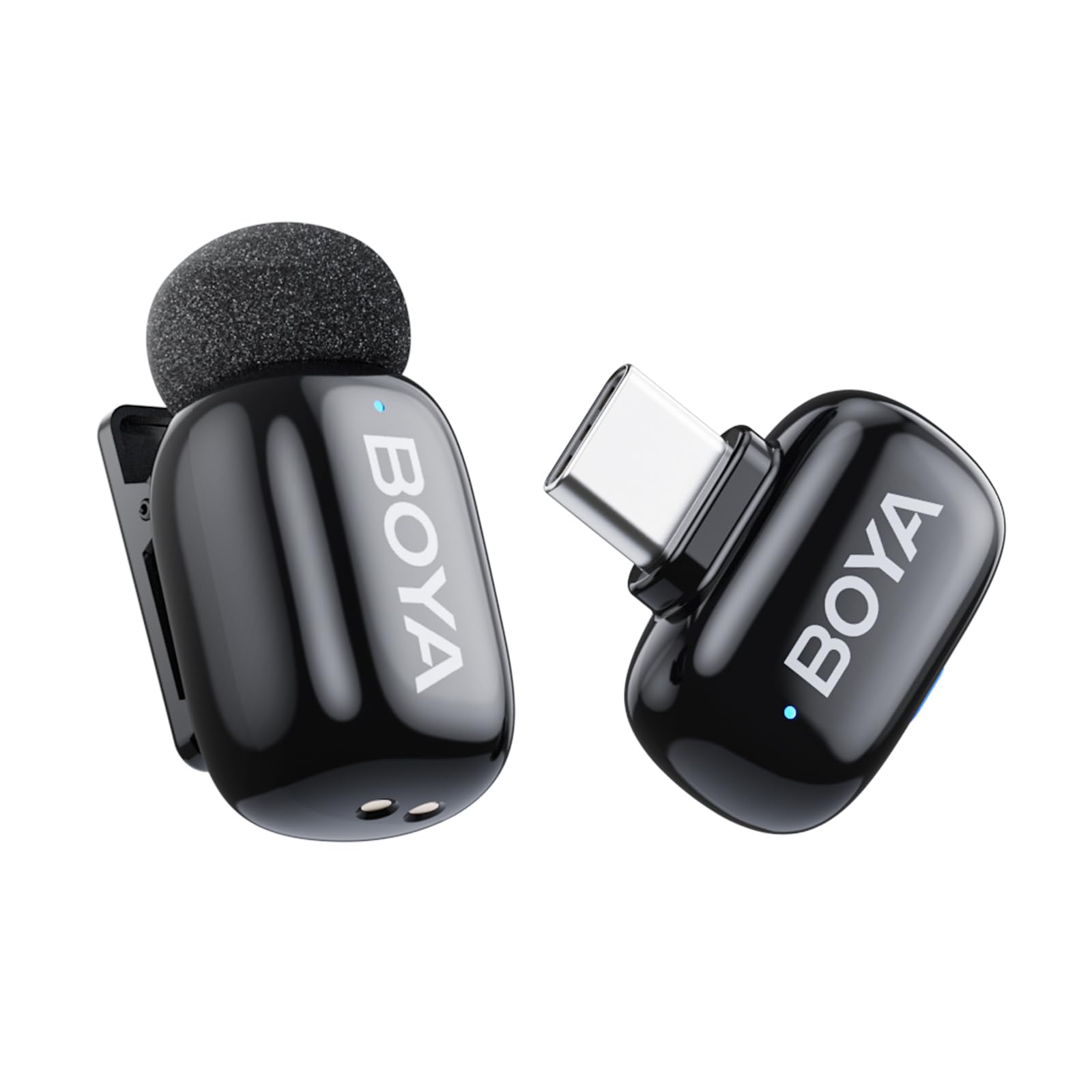 BOYA Mini microfones sem fio para iPhone 15-17/Android/PC com plugue USB-C, cancelamento