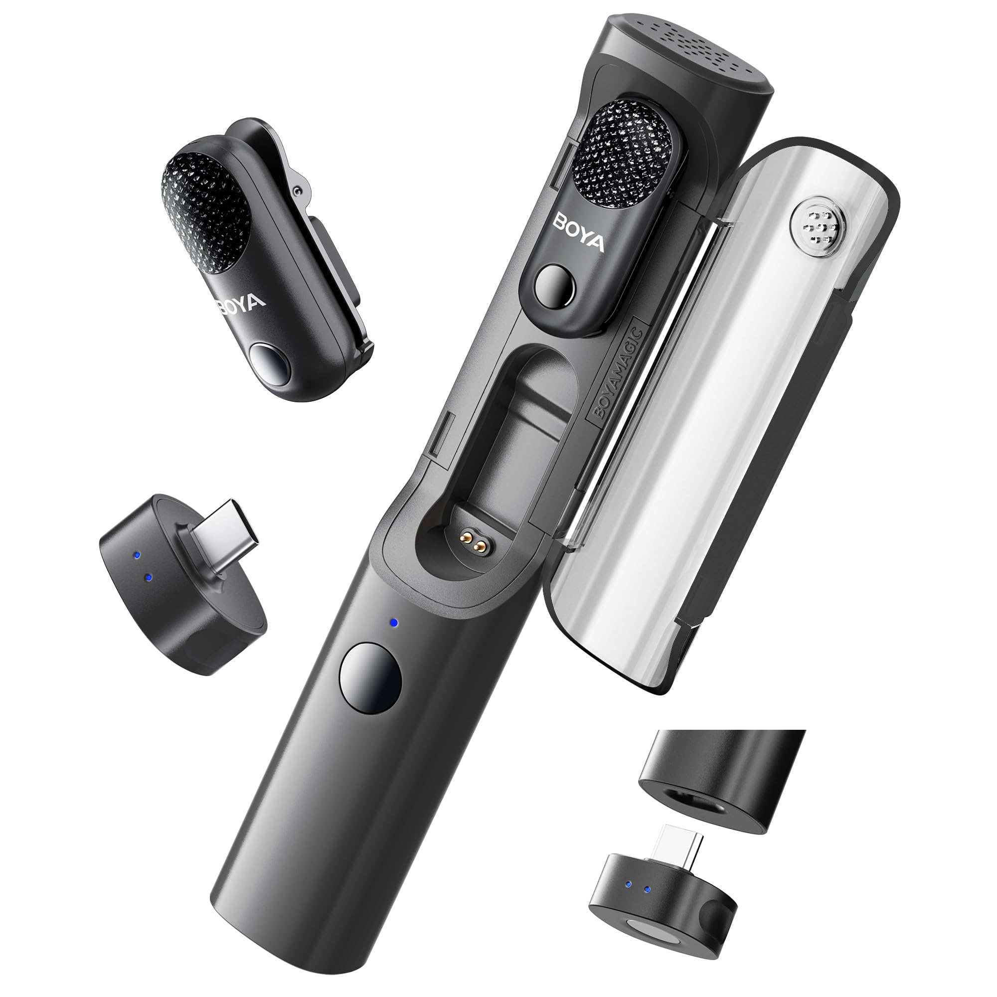 BOYA Magic 05 Mini Microfone de Lapela Sem Fio para iPhone 15-16/Android, 4 em 1