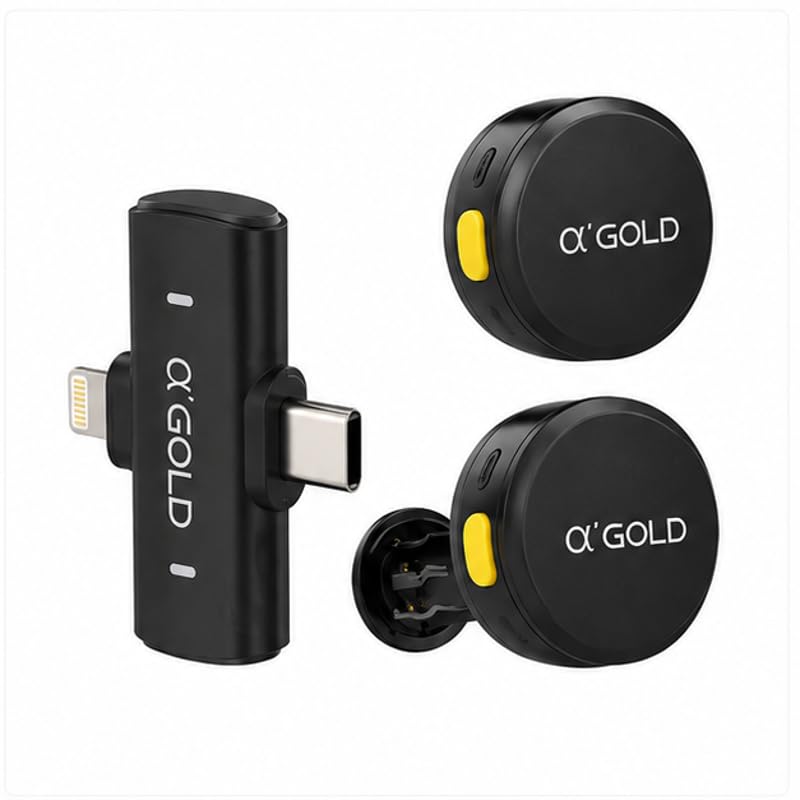 A'Gold Pro Microfone de Lapela Sem Fio MCF-38D 2 em 1 USB-C + Lightning Duplo com