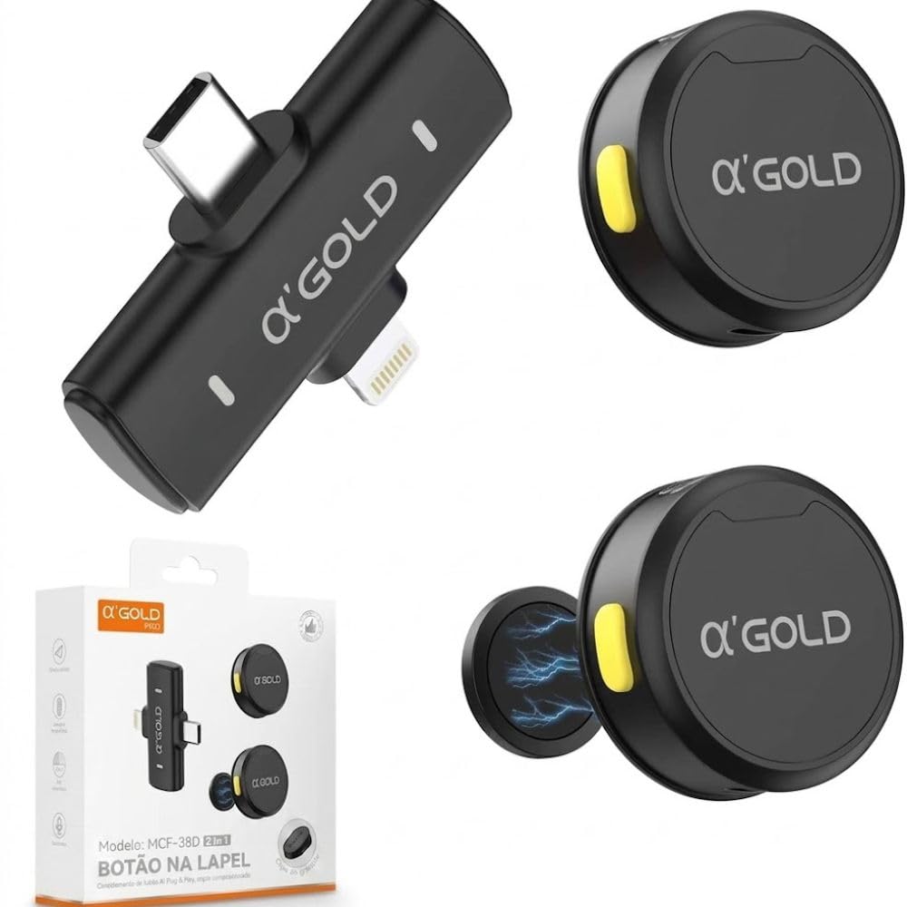 A'Gold Microfone Lapela Bluetooth Menos Ruído 10 Hs iPhone e Android