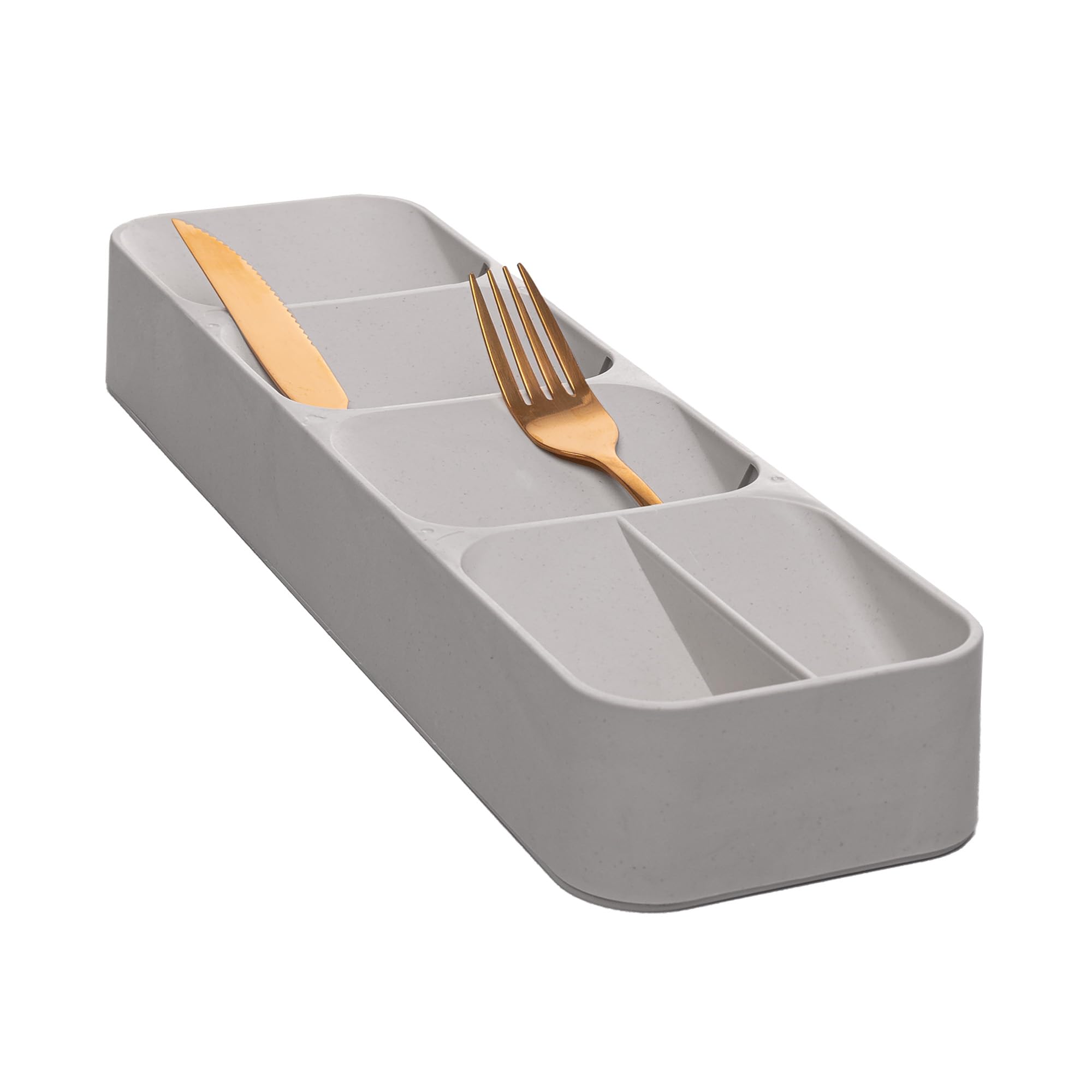 LYOR - Organizador de Gaveta para Talheres com Nichos de Bambu e PP Cinza 39cm x 10cm x