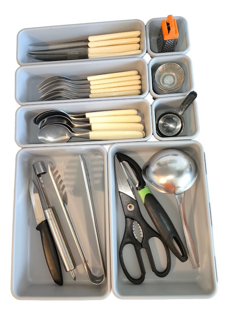 Organizador de Gaveta Modular de Plástico com 8 Divisórias - Cinza - Resistente,
