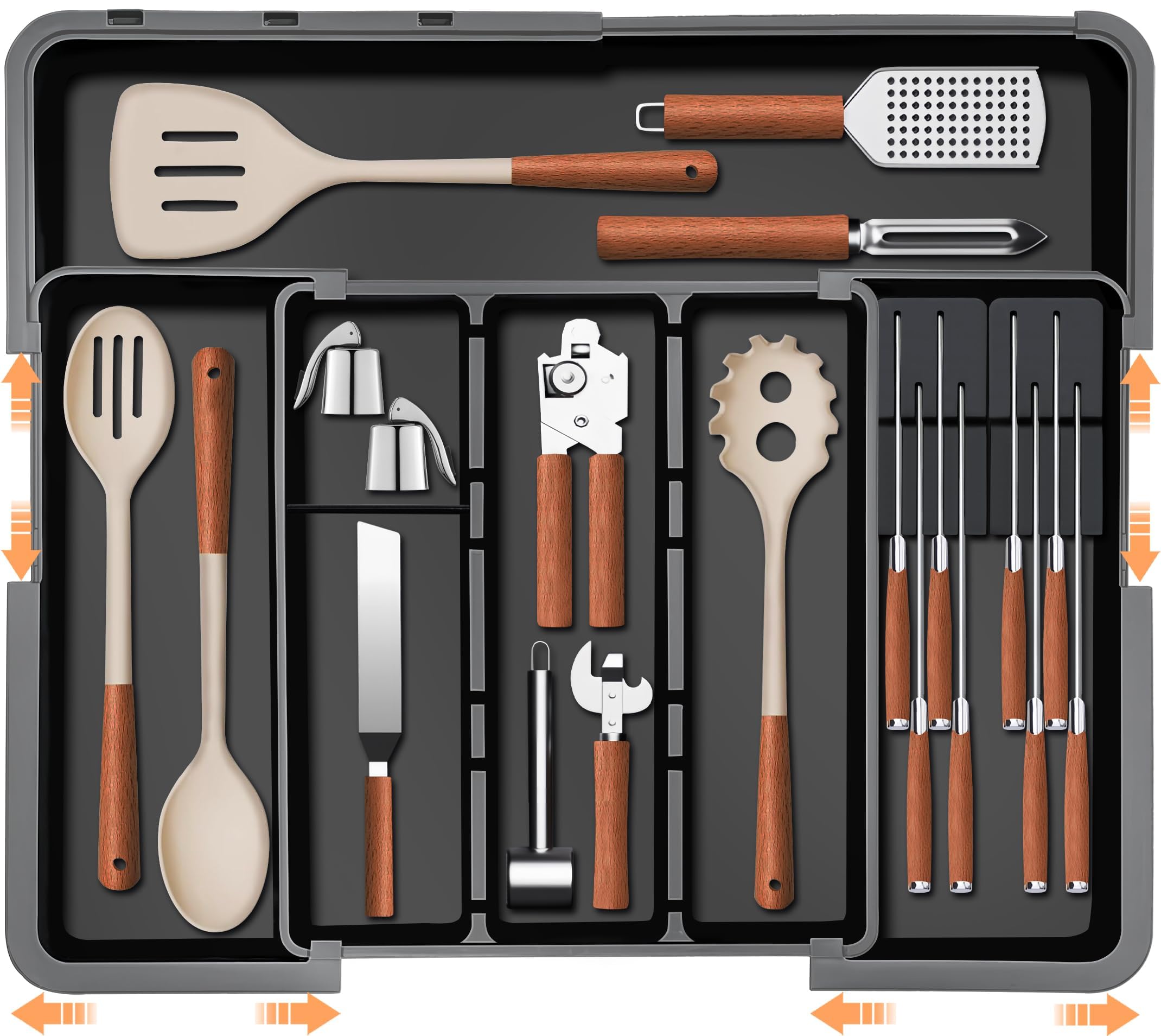 Organizador de gaveta de utensílios grande para cozinha, organizador de talheres